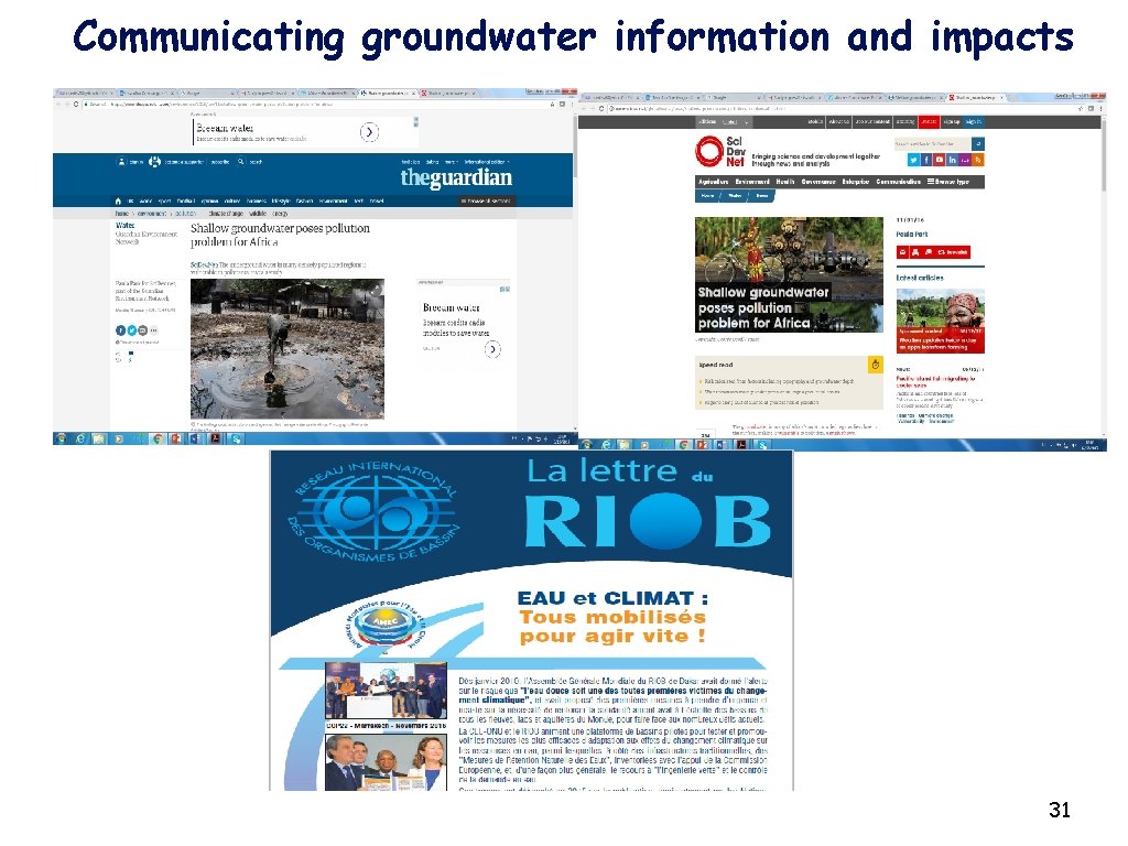 Communicating groundwater information and impacts 31 