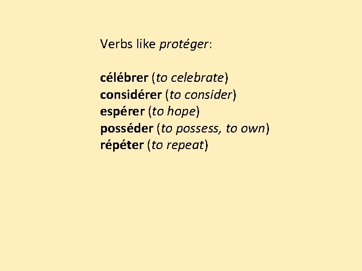 Verbs like protéger: célébrer (to celebrate) considérer (to consider) espérer (to hope) posséder (to