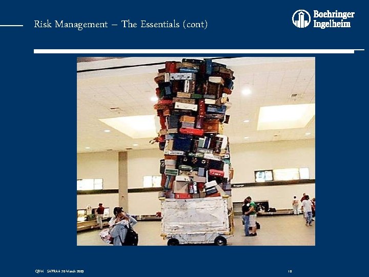 Risk Management – The Essentials (cont) QRM - SAPRAA 20 March 2009 10 