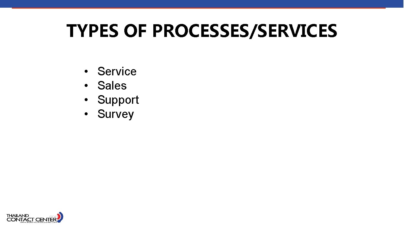 TYPES OF PROCESSES/SERVICES • • Service Sales Support Survey 