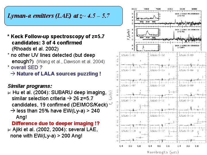 Lyman-α emitters (LAE) at z~ 4. 5 – 5. 7 * Keck Follow-up spectroscopy