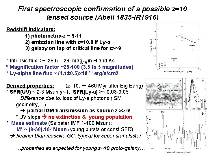 First spectroscopic confirmation of a possible z=10 lensed source (Abell 1835 -IR 1916) Redshift