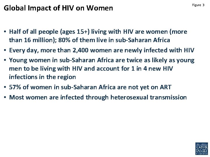 Global Impact of HIV on Women Figure 3 • Half of all people (ages