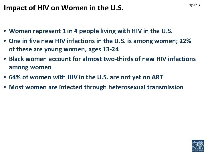 Impact of HIV on Women in the U. S. Figure 7 • Women represent