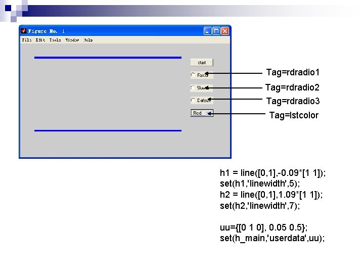 Tag=rdradio 1 Tag=rdradio 2 Tag=rdradio 3 Tag=lstcolor h 1 = line([0, 1], -0. 09*[1