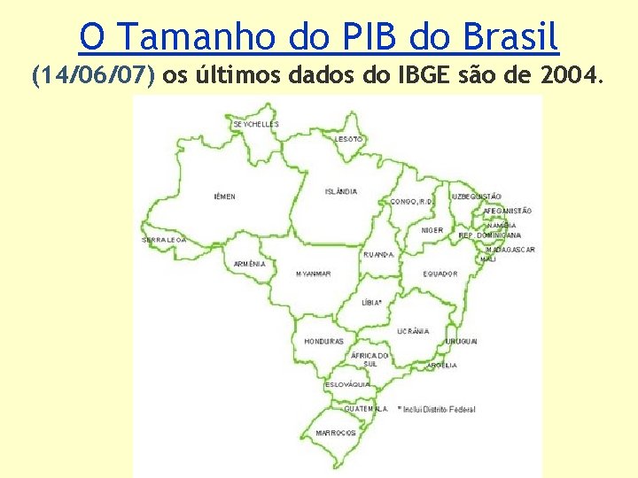O Tamanho do PIB do Brasil (14/06/07) os últimos dados do IBGE são de