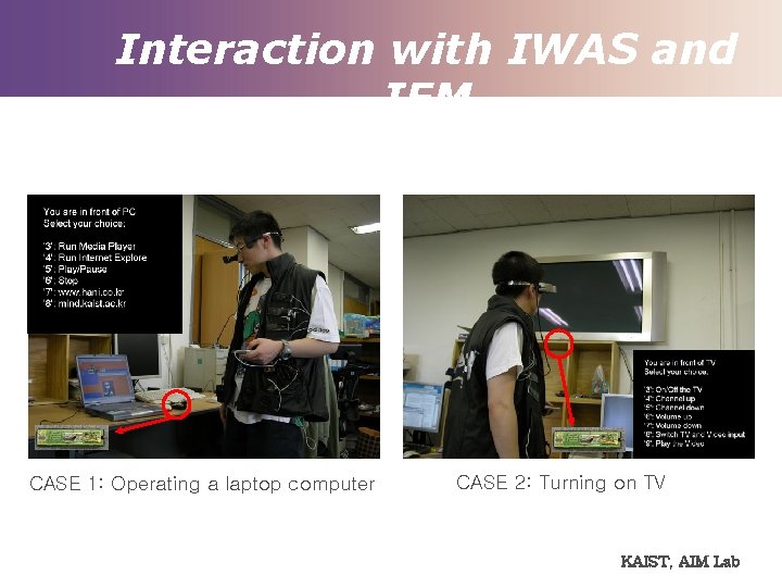Interaction with IWAS and IEM CASE 1: Operating a laptop computer CASE 2: Turning