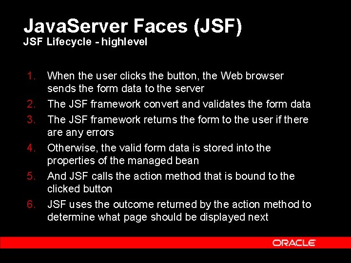 Java. Server Faces (JSF) JSF Lifecycle - highlevel 1. 2. 3. 4. 5. 6.