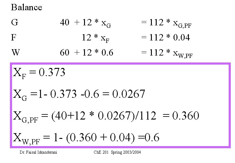 Balance G 40 + 12 * x. G = 112 * x. G, PF