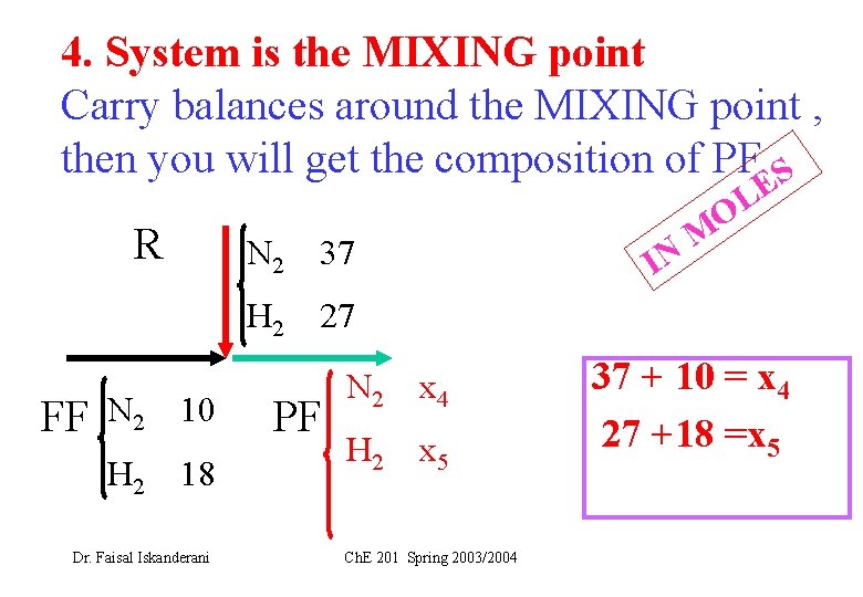 4. System is the MIXING point Carry balances around the MIXING point , then