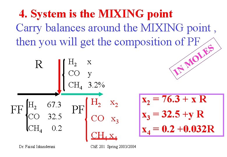 4. System is the MIXING point Carry balances around the MIXING point , then