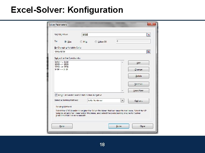 Excel-Solver: Konfiguration 18 