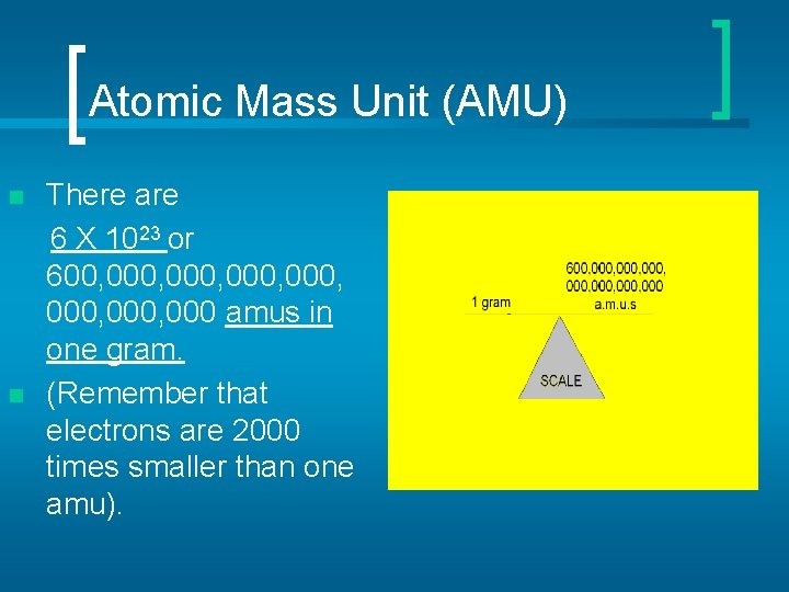 Atomic Mass Unit (AMU) There are 6 X 1023 or 600, 000, 000, 000