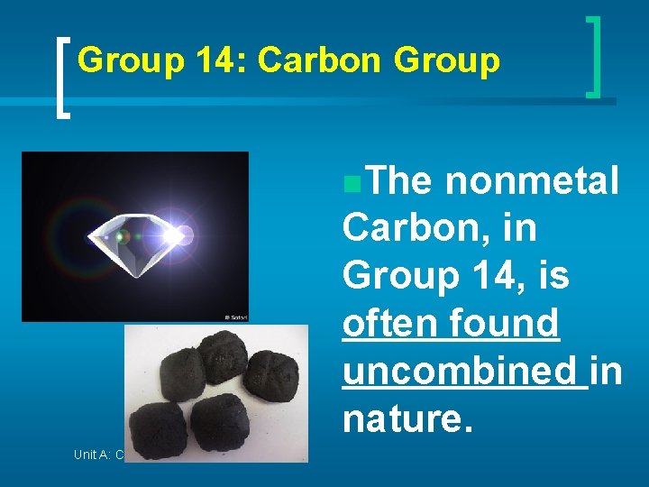 Group 14: Carbon Group n. The nonmetal Carbon, in Group 14, is often found