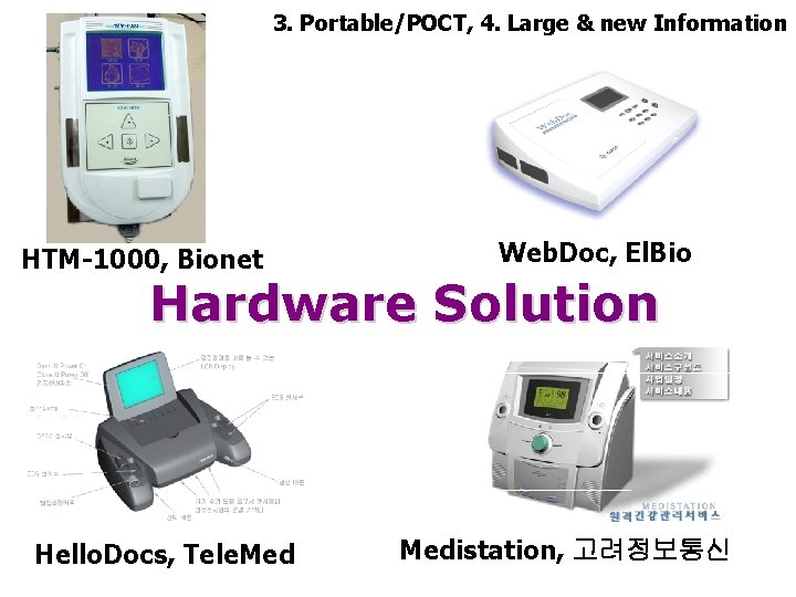 3. Portable/POCT, 4. Large & new Information Web. Doc, El. Bio HTM-1000, Bionet Hardware