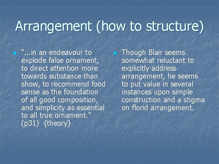 Arrangement (how to structure) n “. . . in an endeavour to explode false