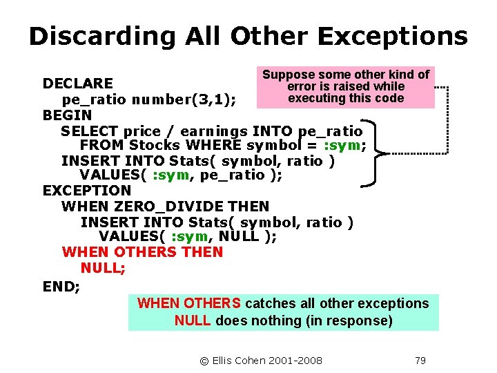 Discarding All Other Exceptions Suppose some other kind of error is raised while executing