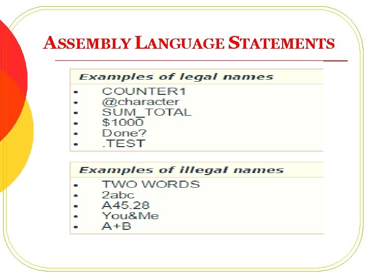 ASSEMBLY LANGUAGE STATEMENTS 