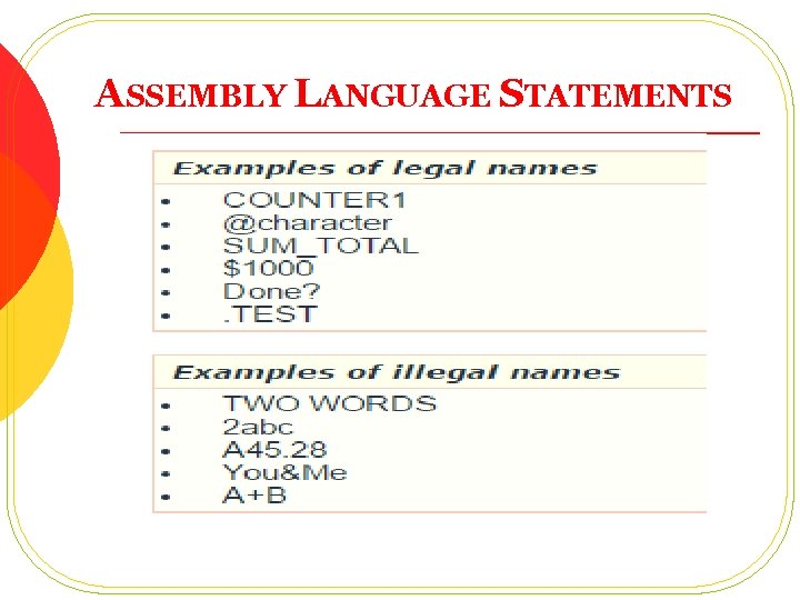 ASSEMBLY LANGUAGE STATEMENTS ASSEMBLY LANGUAGE STATEMENTS