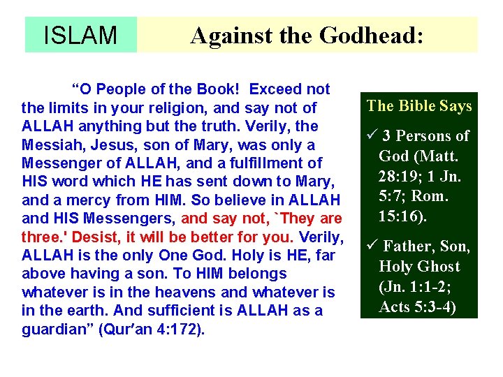 ISLAM Against the Godhead: “O People of the Book! Exceed not the limits in