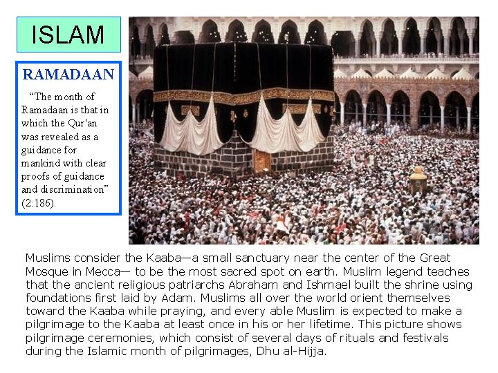 ISLAM RAMADAAN “The month of Ramadaan is that in which the Qur'an was revealed