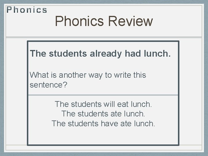 Phonics Review The students already had lunch. What is another way to write this