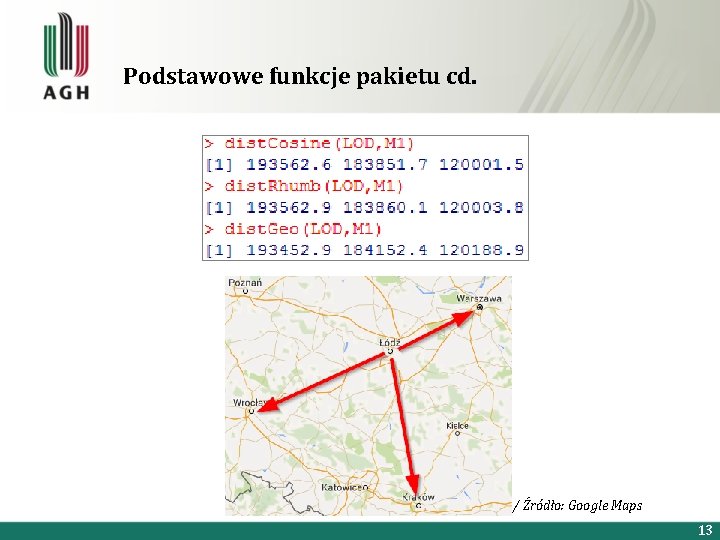 Podstawowe funkcje pakietu cd. / Źródło: Google Maps 13 