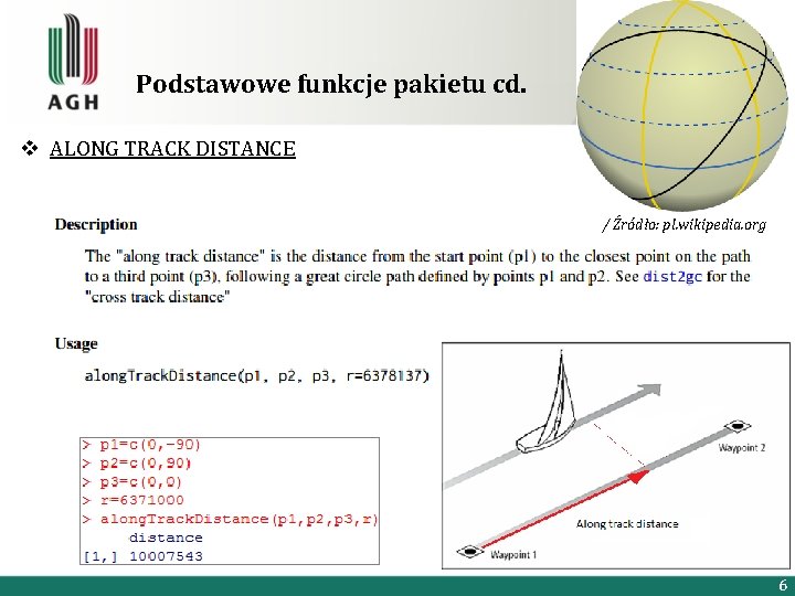 Podstawowe funkcje pakietu cd. v ALONG TRACK DISTANCE / Źródło: pl. wikipedia. org 6