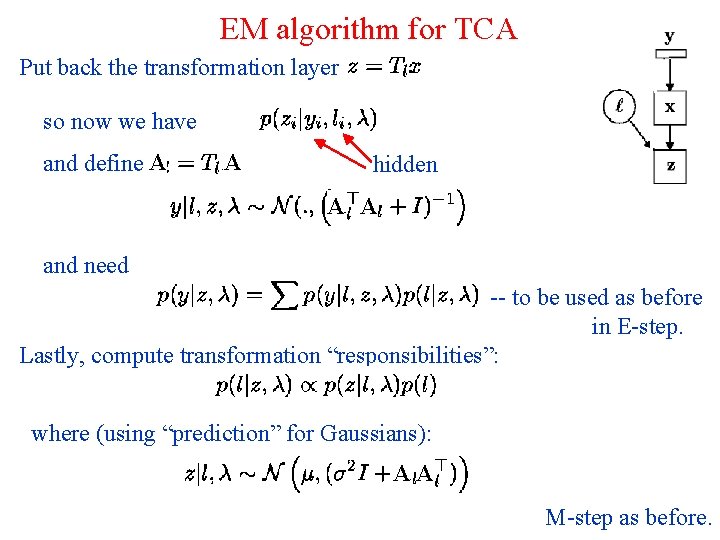 EM algorithm for TCA Put back the transformation layer so now we have and