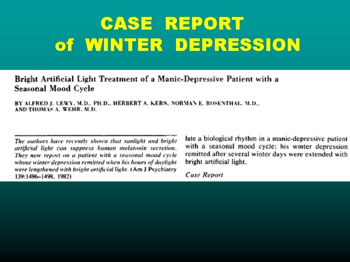 CASE REPORT of WINTER DEPRESSION 