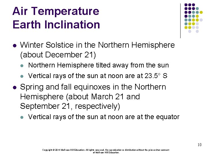 Air Temperature Earth Inclination l l Winter Solstice in the Northern Hemisphere (about December