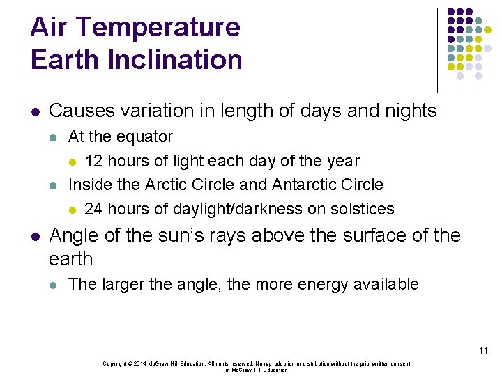 Air Temperature Earth Inclination l Causes variation in length of days and nights l