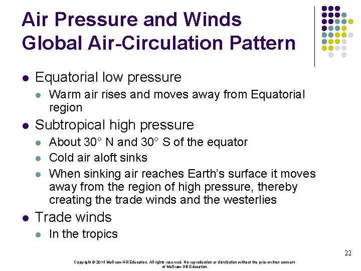 Air Pressure and Winds Global Air-Circulation Pattern l Equatorial low pressure l l Subtropical