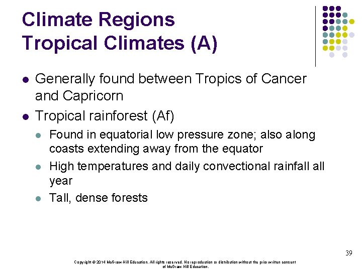 Climate Regions Tropical Climates (A) l l Generally found between Tropics of Cancer and