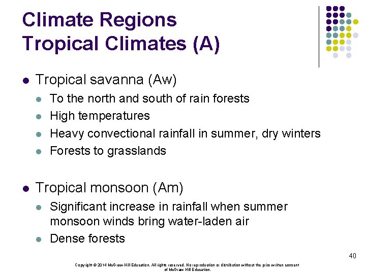Climate Regions Tropical Climates (A) l Tropical savanna (Aw) l l l To the