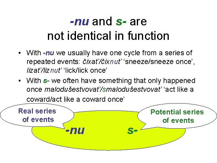 -nu and s- are not identical in function • With -nu we usually have
