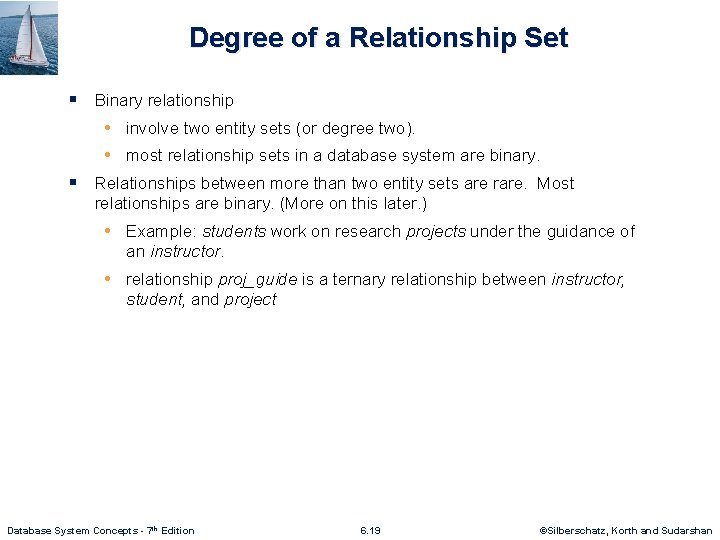 Degree of a Relationship Set § Binary relationship • involve two entity sets (or