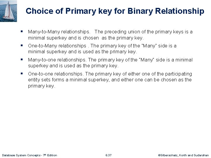 Choice of Primary key for Binary Relationship § Many-to-Many relationships. The preceding union of