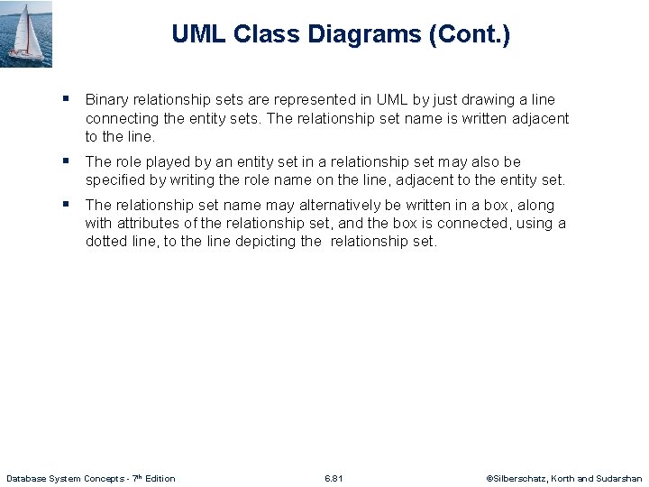 UML Class Diagrams (Cont. ) § Binary relationship sets are represented in UML by