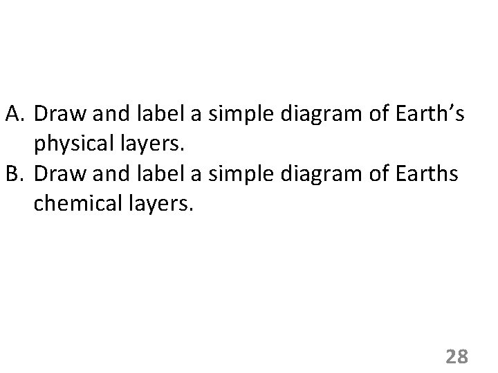 A. Draw and label a simple diagram of Earth’s physical layers. B. Draw and