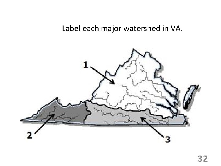 Label each major watershed in VA. 32 