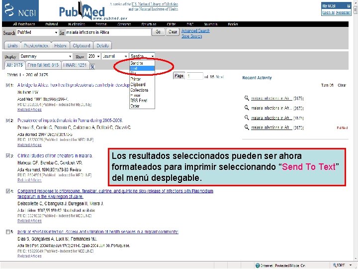 Send to Text option 1 Los resultados seleccionados pueden ser ahora formateados para imprimir