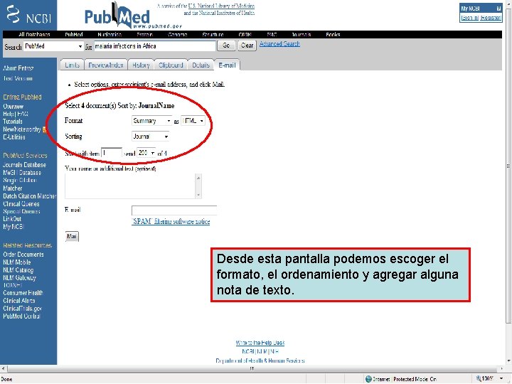 Send to Email 2 Desde esta pantalla podemos escoger el formato, el ordenamiento y