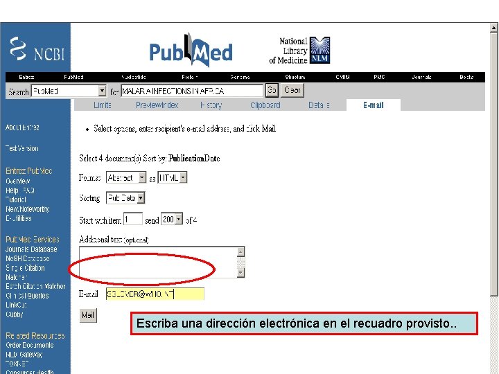 Send to Email 3 Escriba una dirección electrónica en el recuadro provisto. . 