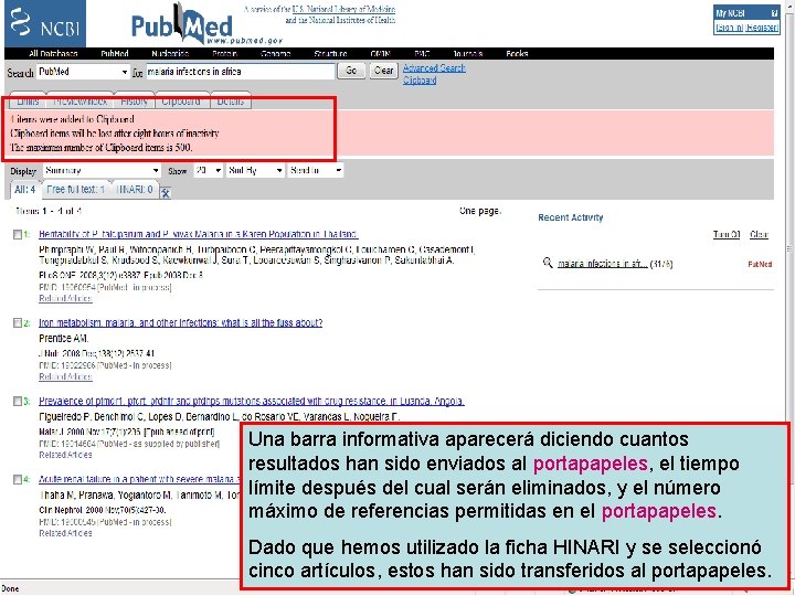 Send to Clipboard 2 Una barra informativa aparecerá diciendo cuantos resultados han sido enviados