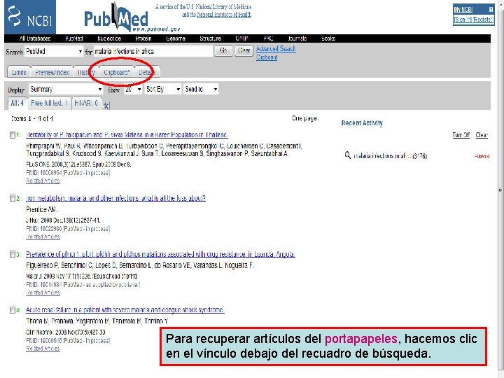 Send to Clipboard 3 Para recuperar artículos del portapapeles, hacemos clic en el vínculo