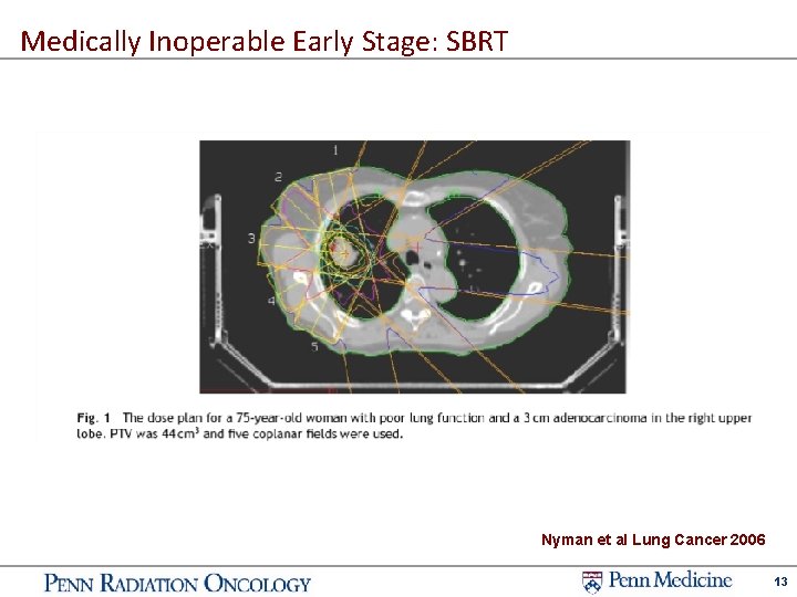 Medically Inoperable Early Stage: SBRT Nyman et al Lung Cancer 2006 13 