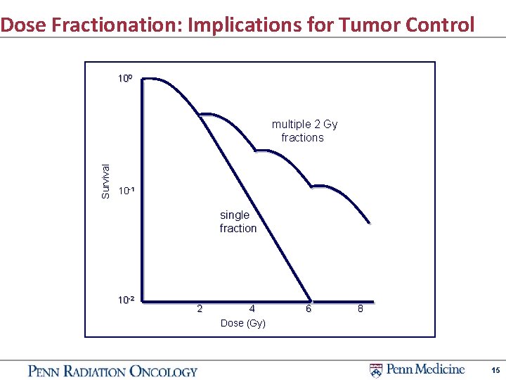 Dose Fractionation: Implications for Tumor Control 100 Survival multiple 2 Gy fractions 10 -1