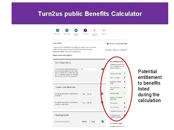 Turn 2 us public Benefits Calculator Potential entitlement to benefits listed during the calculation