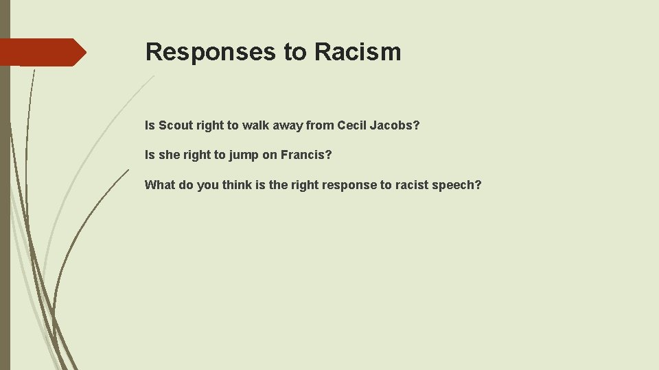 Responses to Racism Is Scout right to walk away from Cecil Jacobs? Is she